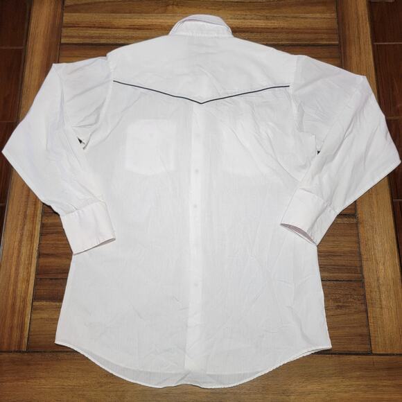 Ely Cattleman LS White Pearl Snap Western Shirt w/ Black Trim - Size Medium - Picture 3 of 6